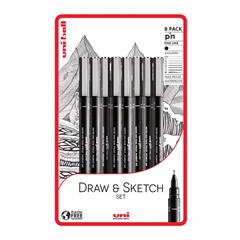 Set UNI PIN fineliner markera Draw and Sketch 8 kom